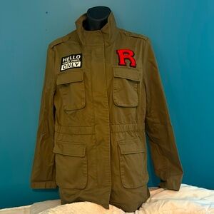 G by guess good vibes only olive green military jacket sz Med